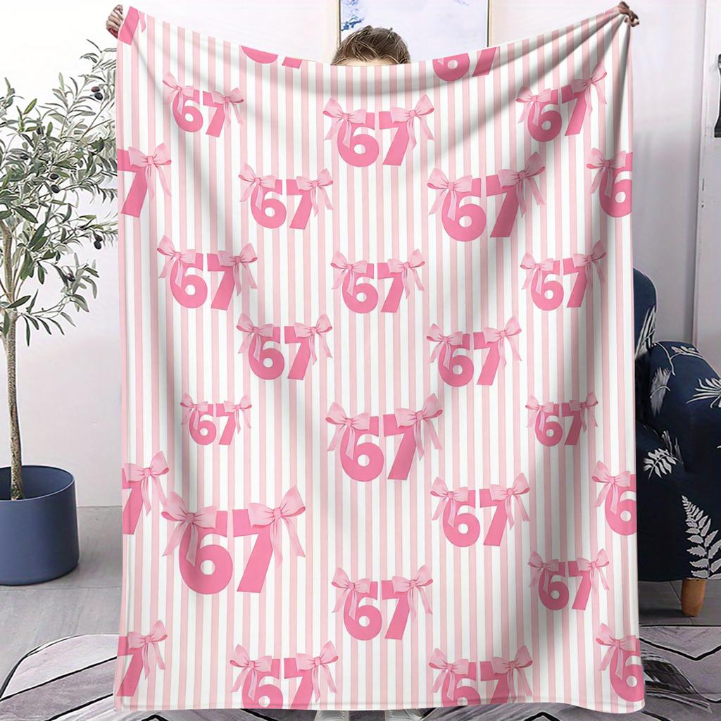 Pastel Bow Pattern Air Conditioning Blanket Cute Pink  Purple Design Nap Blanket for Sofa  Bed Soft Bedroom Decor Gift Blanket