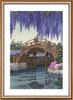 Kawase Hasui (Wisteria At Kameido) Poster, A2 Size, Interior Wallpaper, Painting, Art Poster, White, Brown, Gold Frame
