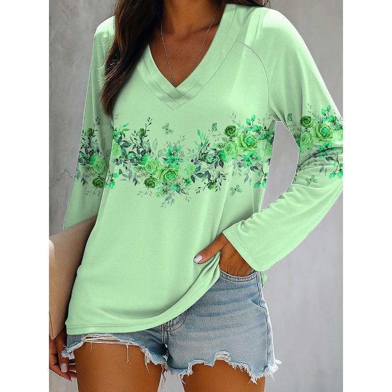 Women's 3d Printed Butterfly Flash T-shirt Fashion Long Sleeve Round Neck Regular Top Holiday Weekend Spring and Autumn Wear