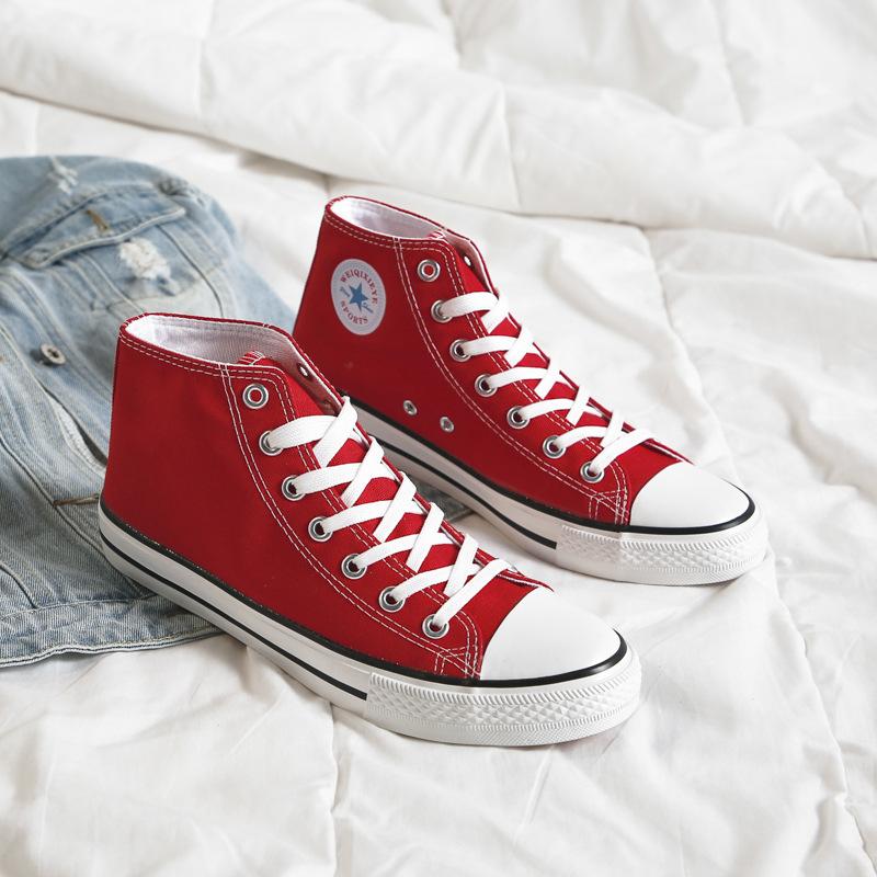 

Классические высокие парусиновые кеды для мужчин и женщин, для пар, для студентов, универсальная повседневная обувь, одинарная обувь 44 красный