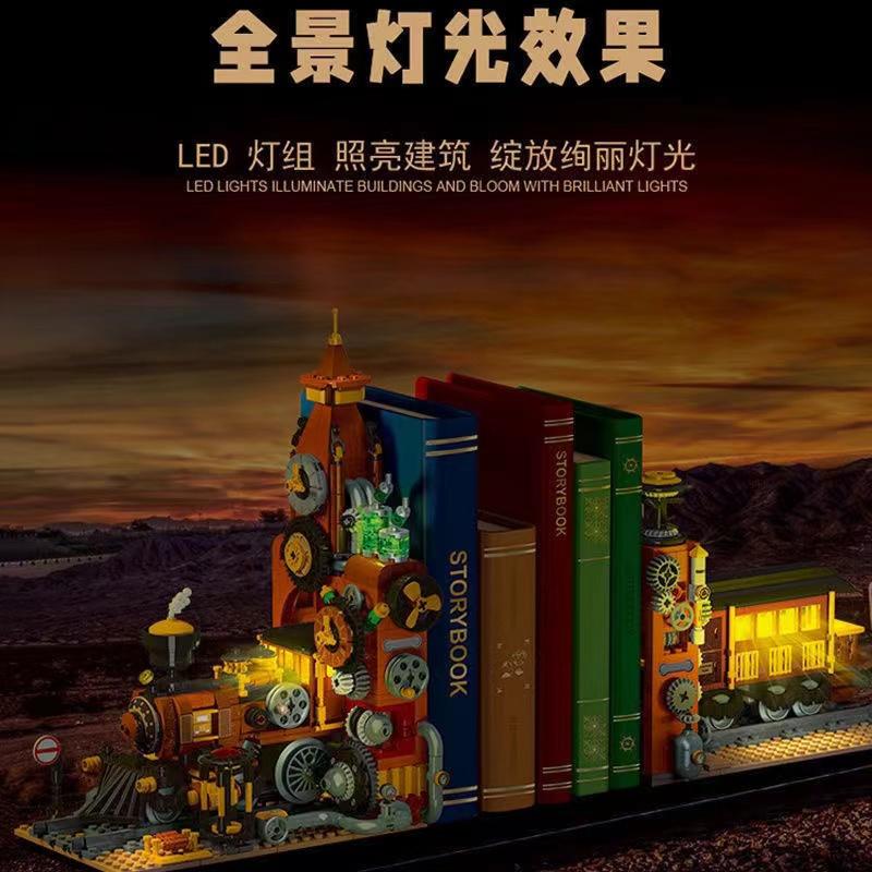 028005 Steampunk Ray Train Book Stand on the Train PlatformTrains Series Creative Bricks Desktop Decoraiton Toys For Children
