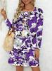 Ladies' Long Sleeved Round Neck Casual Mini Dress, 3D Retro Camouflage Printed Casual Vacation Dress