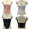 Spicy Girl Style with Buckle Lace Camisole with Pads Sleeveless Elegant Crop Tops Tanks Mesh Flower Suspender Vest Travel
