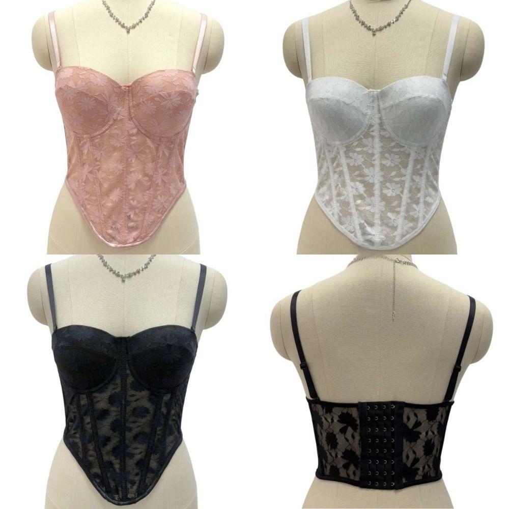 Spicy Girl Style with Buckle Lace Camisole with Pads Sleeveless Elegant Crop Tops Tanks Mesh Flower Suspender Vest Travel