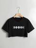 Moon Print Crew Neck T-shirt Casual Short Sleeve Crop Top for Spring & Summer Women's Clothing