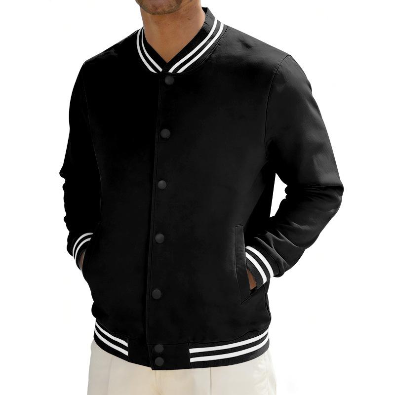 Men S Vintage Loose Fleece Stand Collar Baseball Jacket