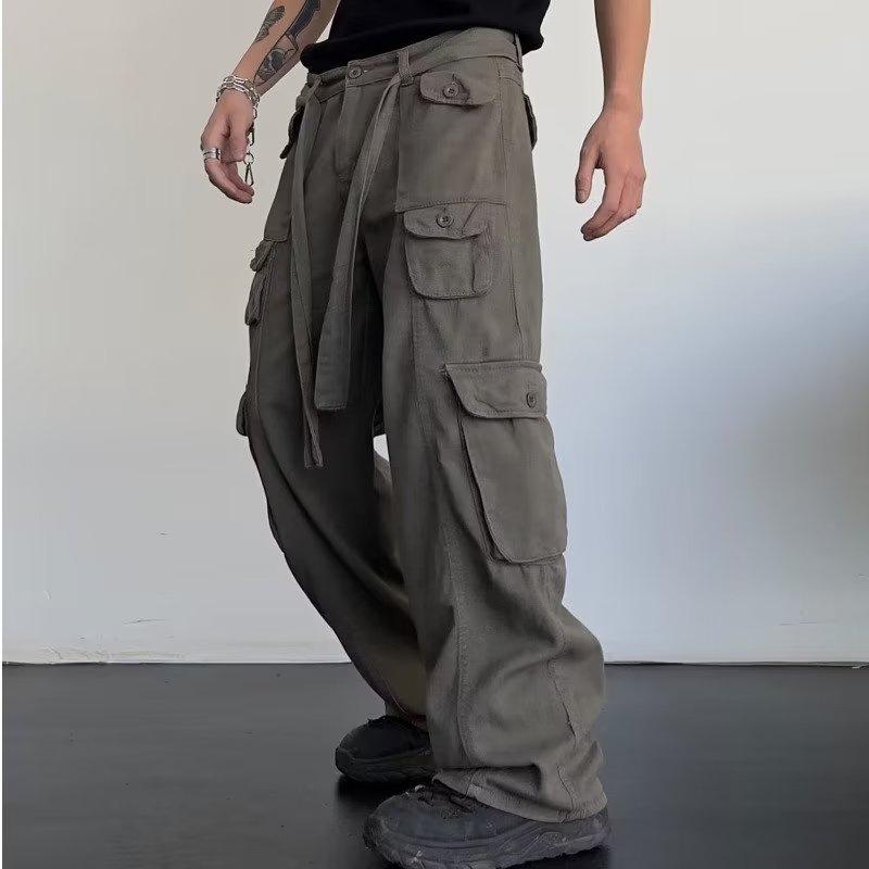 Men's Multi-Pocket Overalls: Original American High-Street Retro Hip-Hop Style, Japanese Straight Casual Pants Trend.