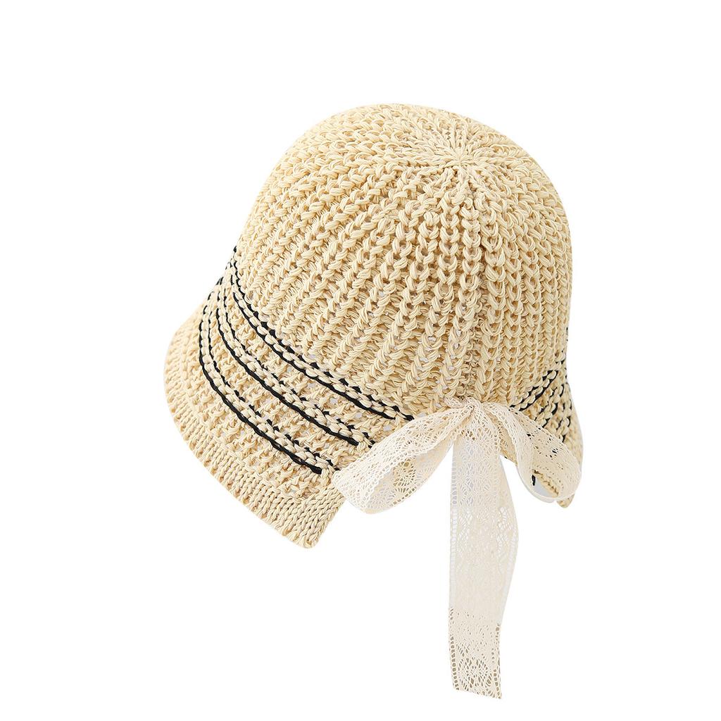 Mode Spitze Streamer gestrickter Fischerhut Mädchen Sommer atmungsaktiv nach Gabelung pastoraler Schatten Fischerhut