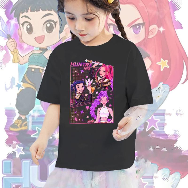 Kpop Demon Hunters Children's Clothing Short Sleeve T-shirt Cute Kpop Demon Hunters Tiger Harajuku Tshirt for Boys Girls