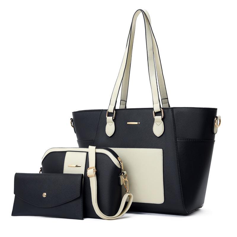 

Многокомпонентная женская сумка, модная ретро сумка на одно плечо с косым креплением, комплект из трех предметов, сумка для матери и ребенка чёрный