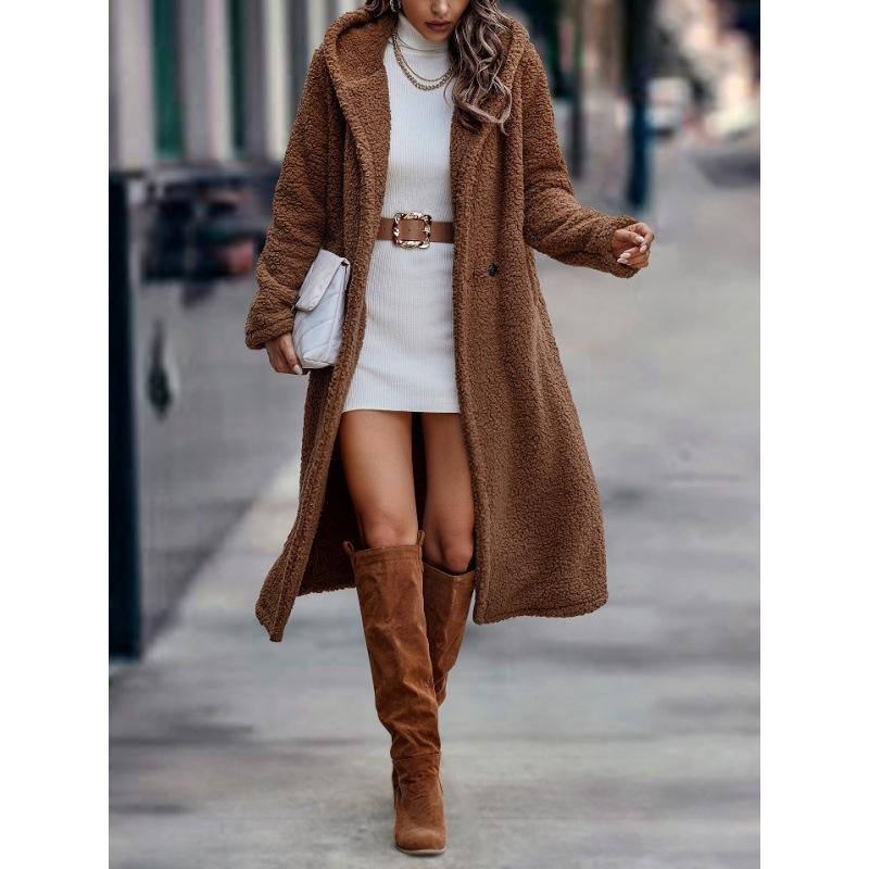 

Женское осенне-зимнее твидовое пальто с капюшоном, на пуговицах, с длинными рукавами, однотонное, повседневное, модное, теплое, удобное, стандартного кроя XXL верблюд