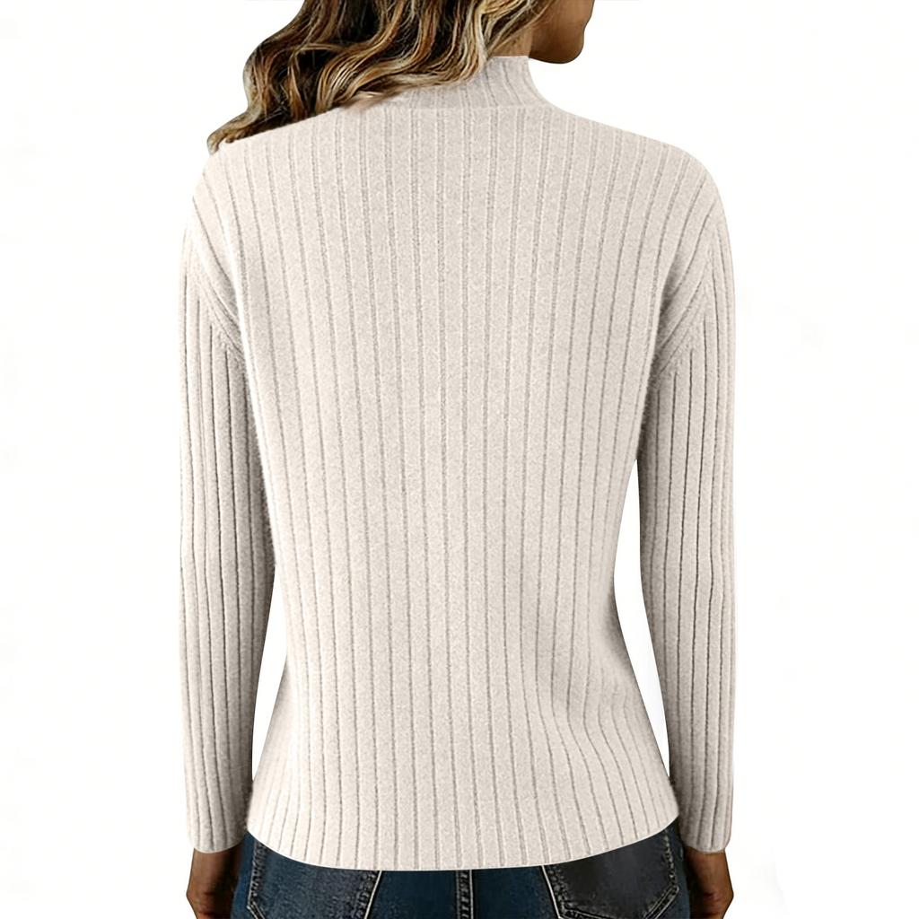 Women's Fashion Color High,Neck Long Sleeve Loose Fit Base Layer Sweater Top