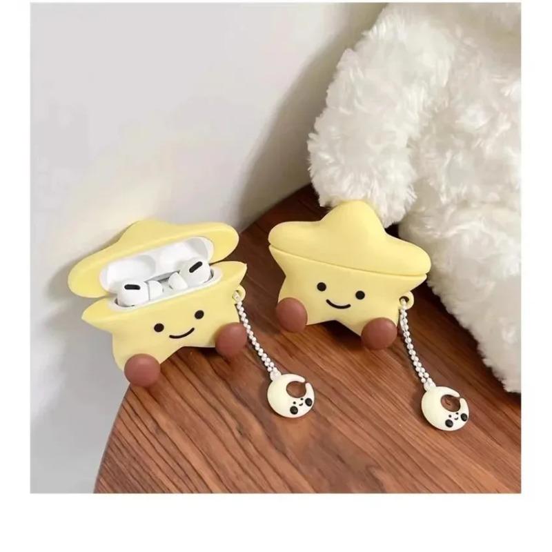Suitable for Apple Airpods 1 2 3 4 Pro Pro2 Cute Star Moon Pendant Silicone Earphone Cover Comes with Earphone Cleaning Pen