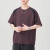 New Summer Round Neck Splicing Color-blocking Short-sleeved T-shirt for Men's Loose Japanese Five-point Sleeve T-shirt for Men