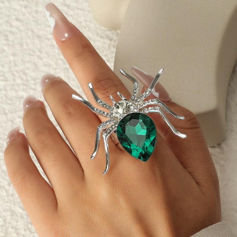 Exaggerated Big Spider Opening Rings For Women Men Personality Colorful Crystal Ring Gothic Insect Animal Jewelry Halloween Gift