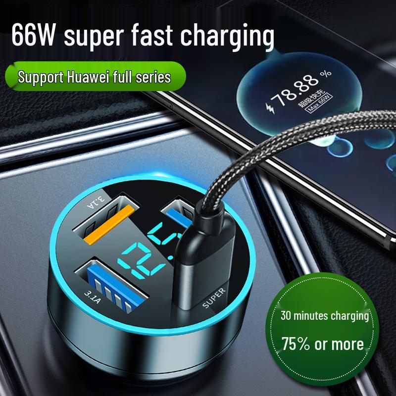66W Multi-Port Fast Car Charger with Digital Display