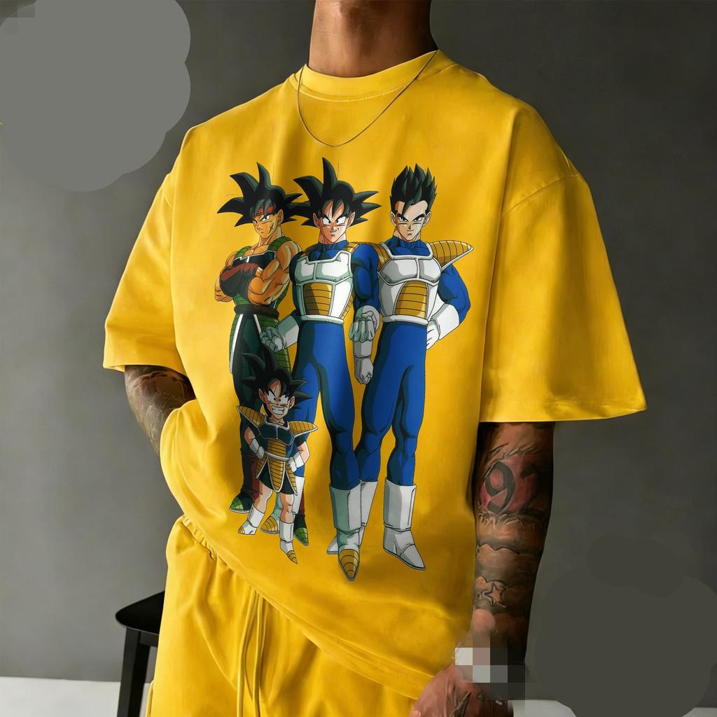 New Arrival Dragon Ball Oversized Retro Anime T-shirt | Saiyan Family Retro Graphic Print 100% Cotton Casual Tee for Family