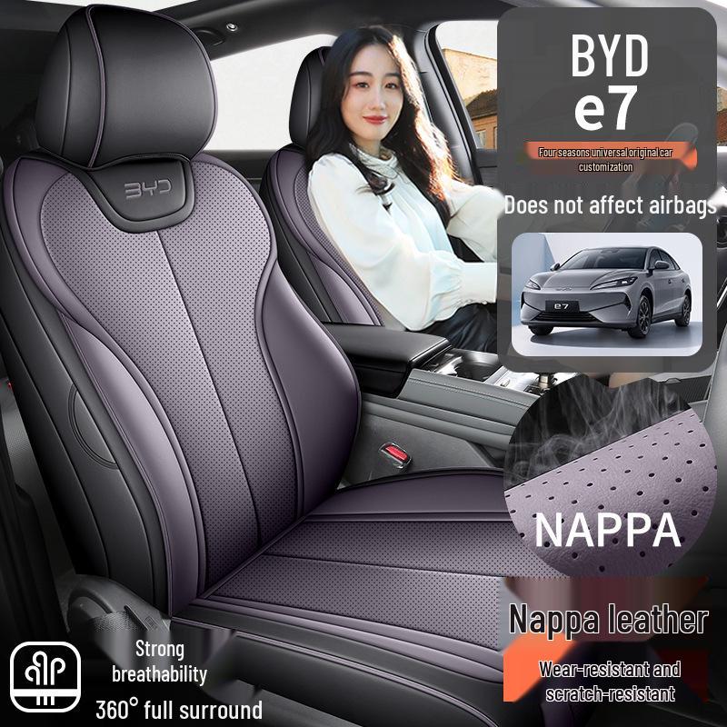 2025 BYD E7 Nappa Leather Perforated Car Seat Covers, Breathable Full Coverage Cushions