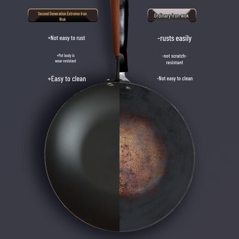 Chuidahuang 32cm Non-stick Iron Wok with Flat Bottom