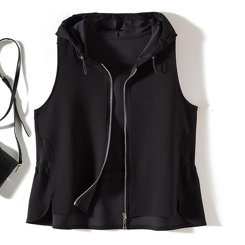 

Original Cargo Outerwear! Export Order Women Composite Cotton Hood Drawstring I-Shaped Vest Autumn and Winter Stacked Solid Vest Black L