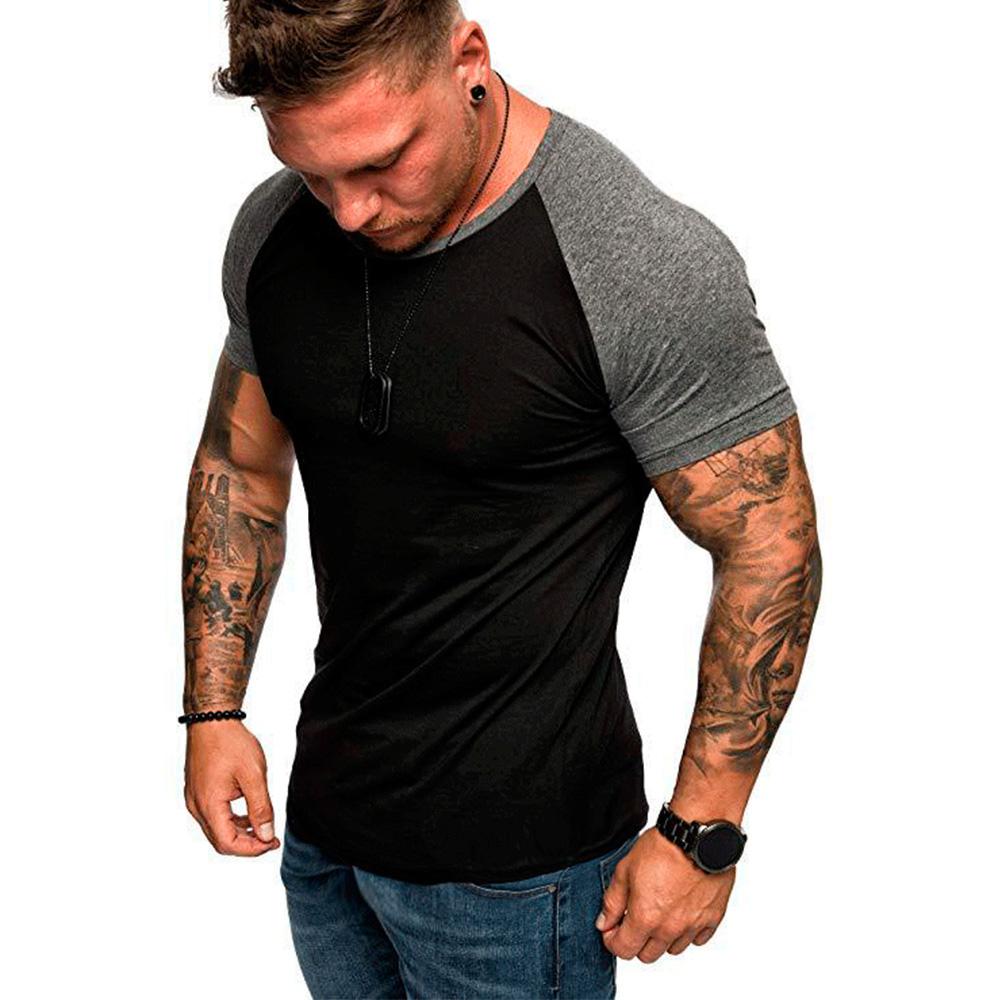 

Men s Casual Slim Fit T-shirt Contrast Color Short-sleeved Tops Sports Thin O-Neck Summer Comfortable T-shirts XXXL білий/камуфляж зелений колір