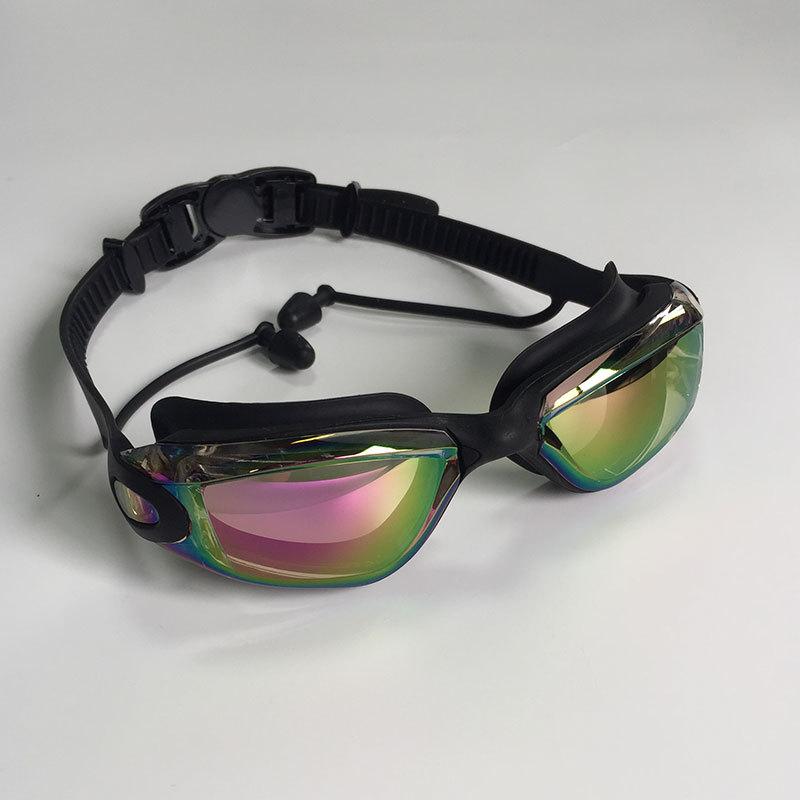 New adult swimming goggles, anti-fog electroplated swimming goggles, waterproof silicone swimming goggles set Black Color