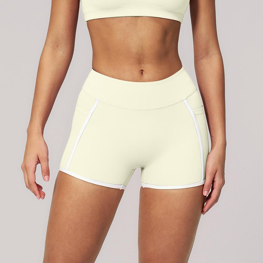 Women's High Waist Yoga Shorts Slim Fit Stretchy Athletic Running Workout Gym Shorts with Contrast Trim for Fitness Training
