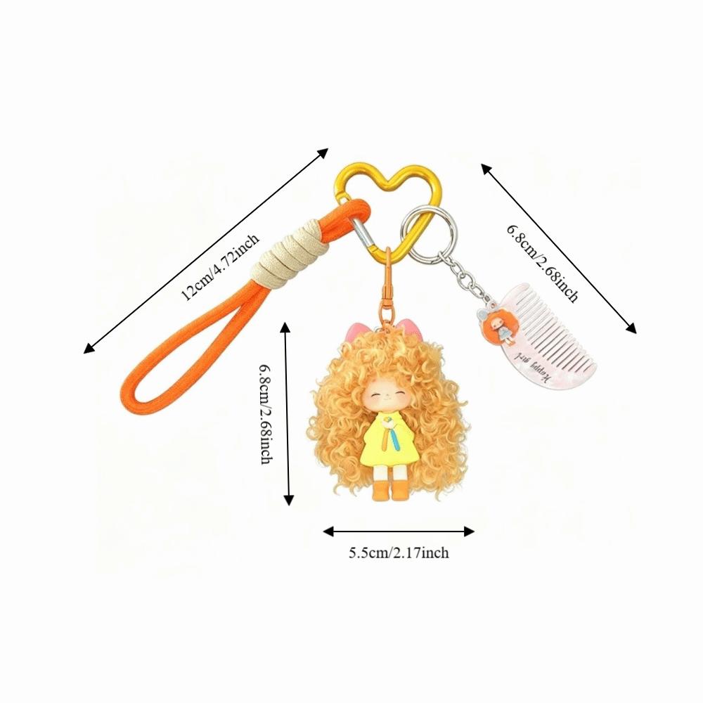Soft Rubber Curly Hair Doll Keychain Colorful Bag Pendant Sweet Halyard Heart Keyring Kids Gift