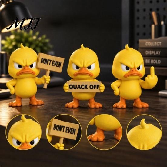 Kleine Plastikentenfiguren Wütende Figurenkollektion, Lustiges Gelbes Schreibtischornament, Niedliche Mürrische Schrullige Bürodekoration Statue für Zuhause Auto