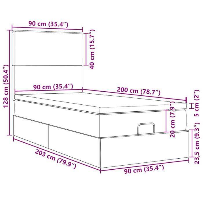 VidaXL Cadre de lit ottoman et matelas gris clair 90x200 cm tissu, cadre de lit, cadre de lit rembourré, cadre de lit 3313043