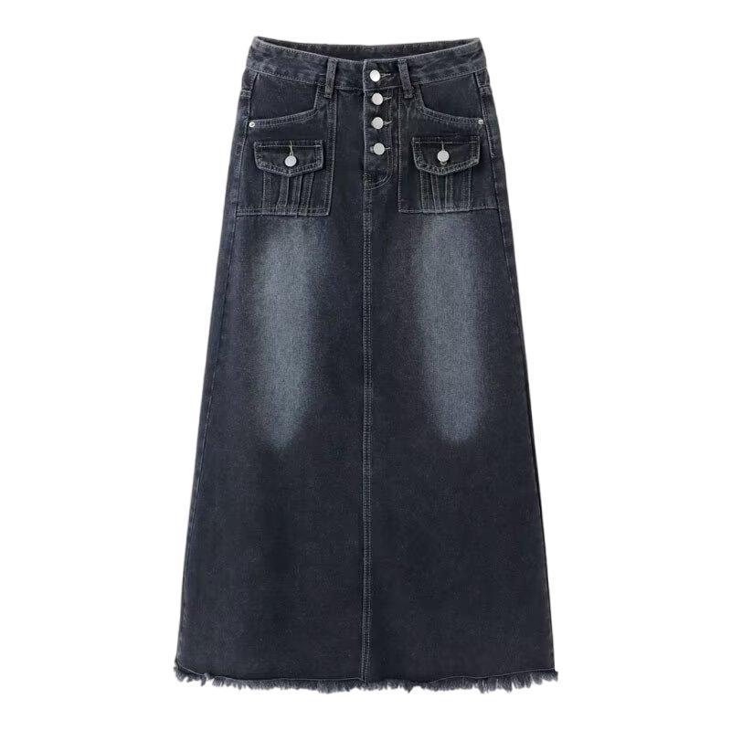 Vintage Korean Style High-Waist Denim Midi Skirt for Women - Early Spring/Summer A-Line Bodycon
