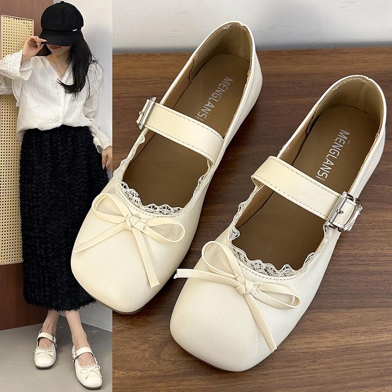 Fashion 2025 New High Quality Spring Autumn Butterfly-knot Women Ballet Flats Shoes Concise Square Toe Eelgant Soft Sole Mary Jane Shoes