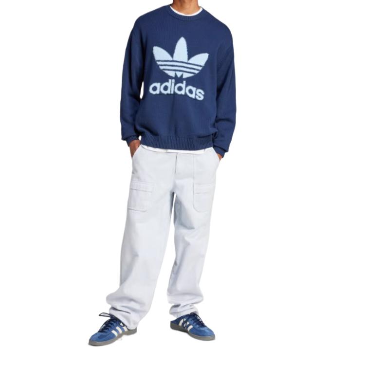 adidas Originals SS25 Serie Sportiva Classica Felpa a Maniche Lunghe Calda Confortevole Delicata sulla Pelle Uomo Felpa Blu Indaco Scuro JC6349