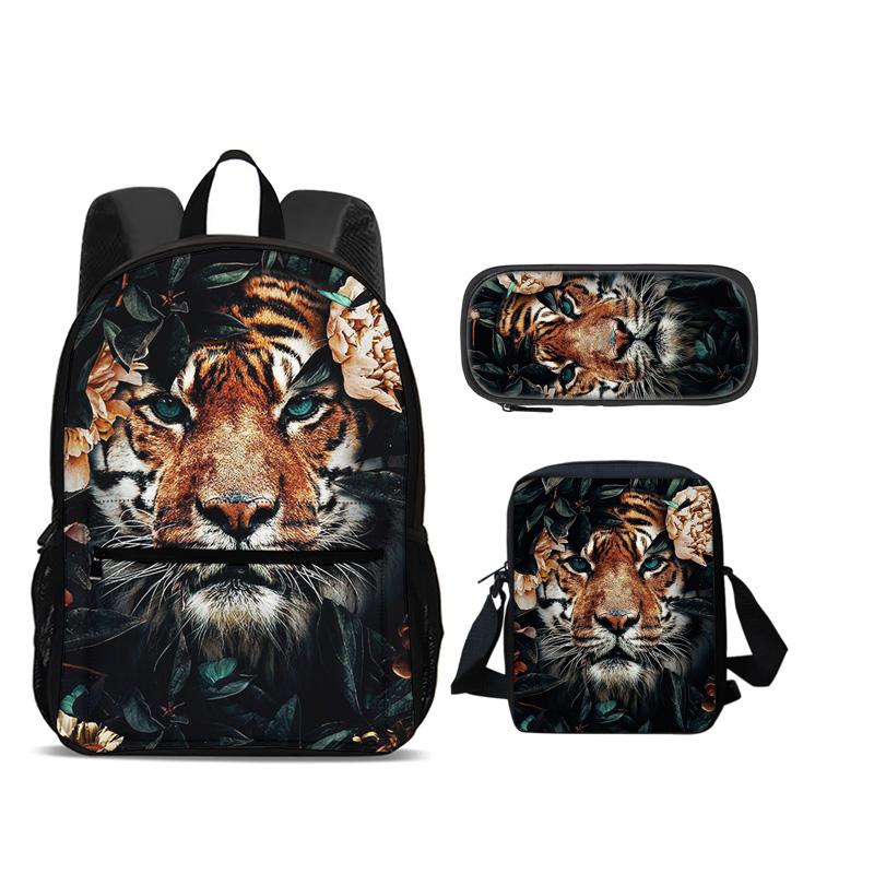 Nuovo Set da 3 Pezzi Zaino Tigre Astuccio Borsa a Spalla Stampa Animale Grande Capacità per Viaggi all'Aperto Ragazzi e Ragazze Regali di Compleanno Scolastici