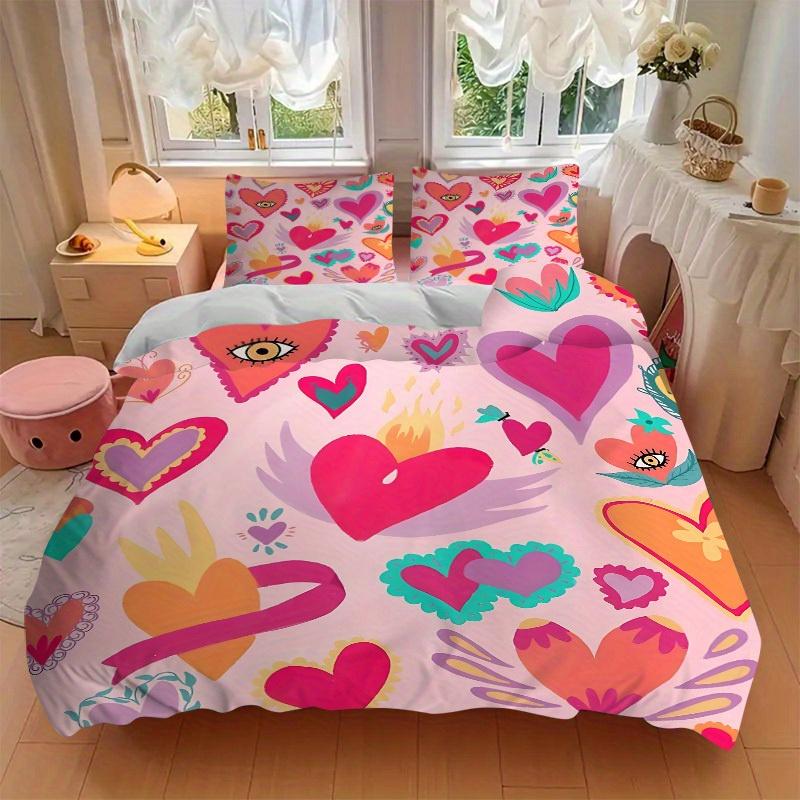 3pcs Heart Print Bedding Set, Ideal for Home Use, Suitable for Bedroom Decor (1*Duvet Cover + 1/2*Pillowcases, No Core) Yy250821220