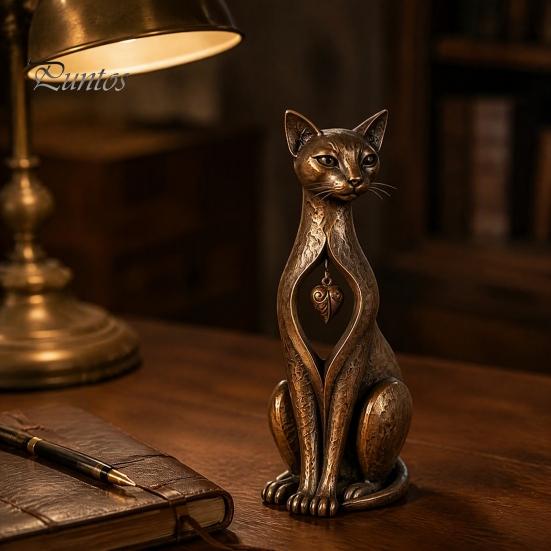 Country Style Decor Vintage Distressed Cat Figurine, Rustic Animal Statue for Desk Shelf Home Modern Simple Accents Decor, Handcrafted Retro Ornament,