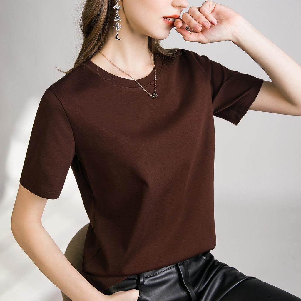 Skin-friendly support cool feeling double mercerized cotton slim fit solid color simple female slim short sleeve, white T