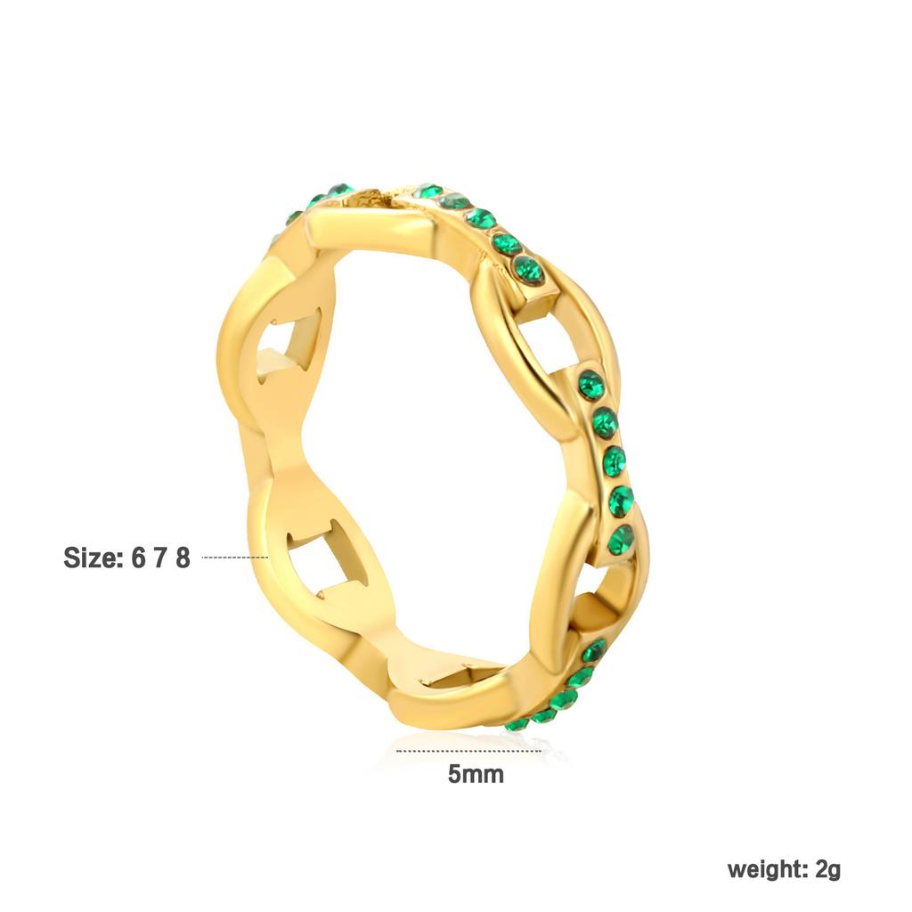 Emerald Diamond Ring French Vintage Design Sense Bamboo Ring Irregular Stainless Steel Ring Female
