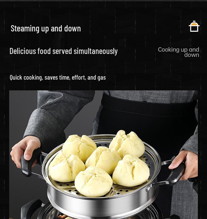 Large 304 Stainless Steel Three-Layer Household Steamer for Induction and Gas Stoves