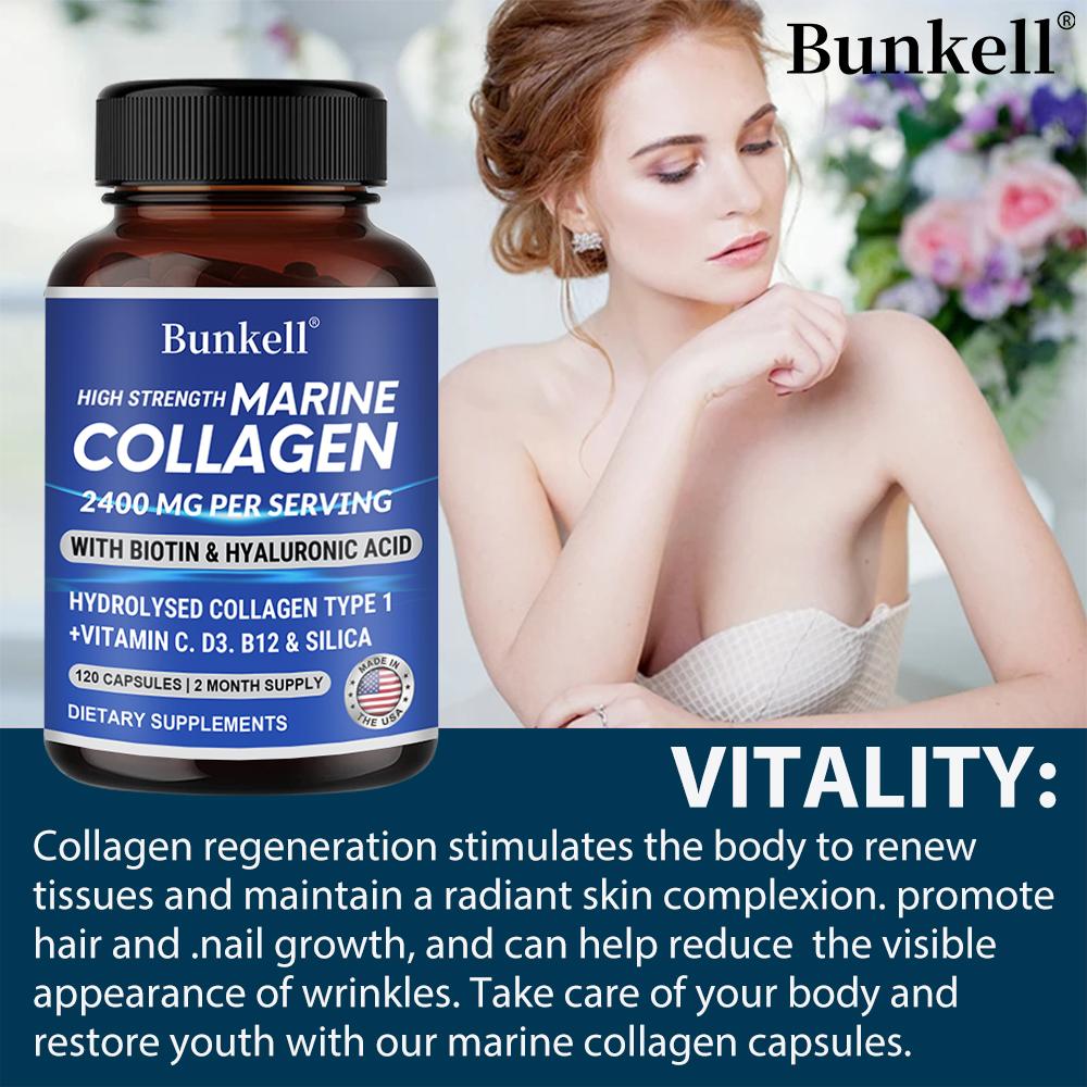 Marine Collagen, Vitamin C, Vitamin B6, Vitamin D3 2400mg/portion, 120 Capsules Dietary Supplement