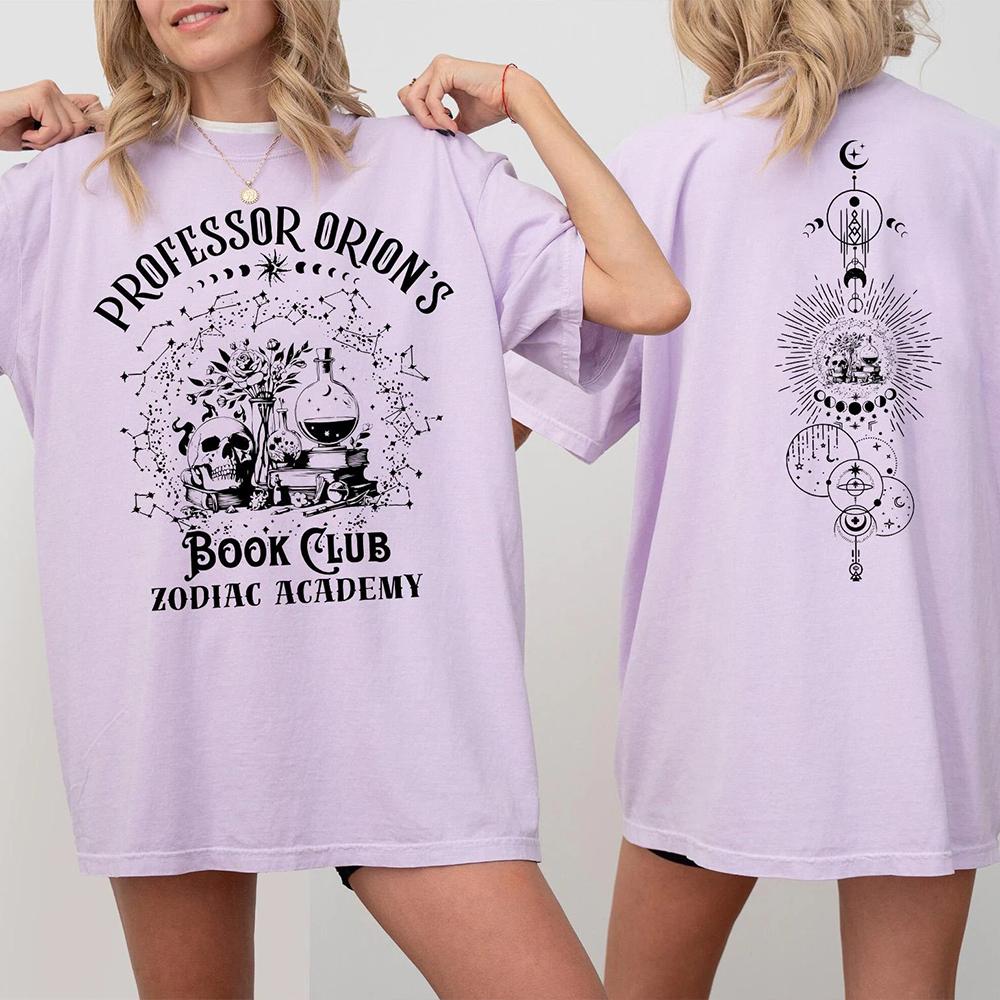 Vintage tričko Zodiac Academy Tričko Klubu čtenářů profesora Orionse Fantasy čtenář Unisex tričko Bavlněné Y2K top Denní trendy Streetwear