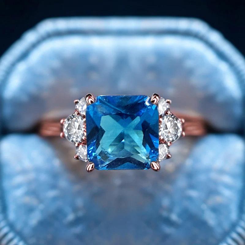 Court style imitation sapphire classical ring women, jewelry, micro-inlaid zircon