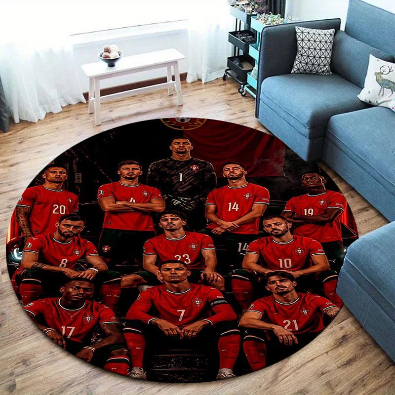 Portugal National Football Logo Round Area Rug,Carpet Rug for Living Room Bedroom Sofa Playroom Decor,Non-slip Floor Mat