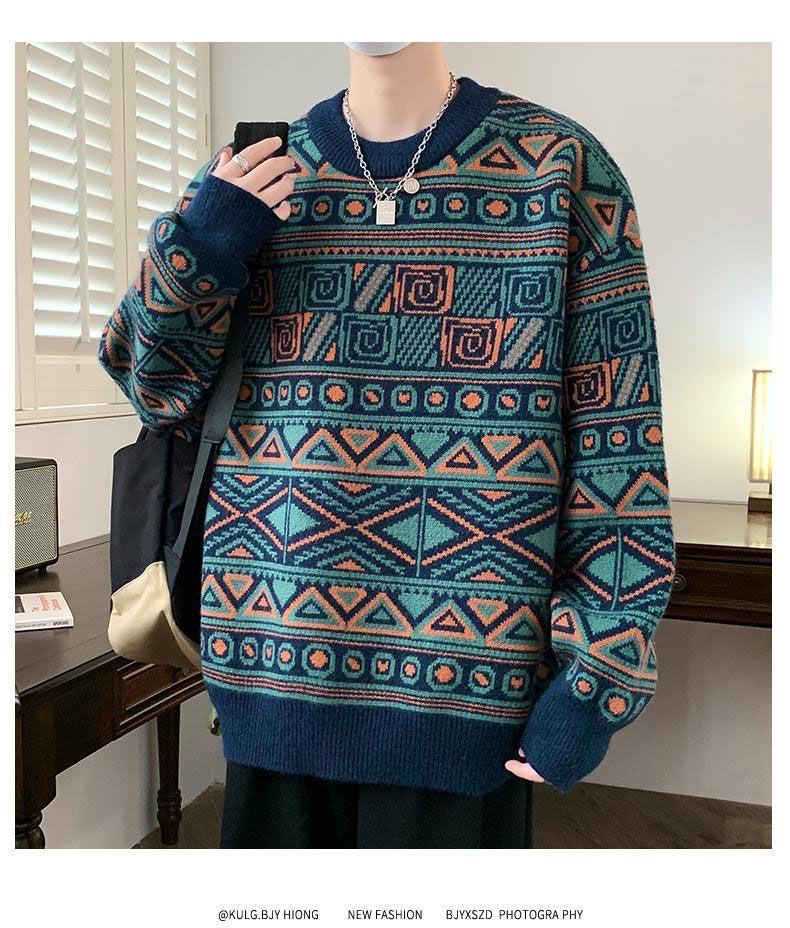 Boys' Casual Men's Warm Knitted Sweater - Thickened, Round Neck, Loose-Fit, Trendy Winter Wear