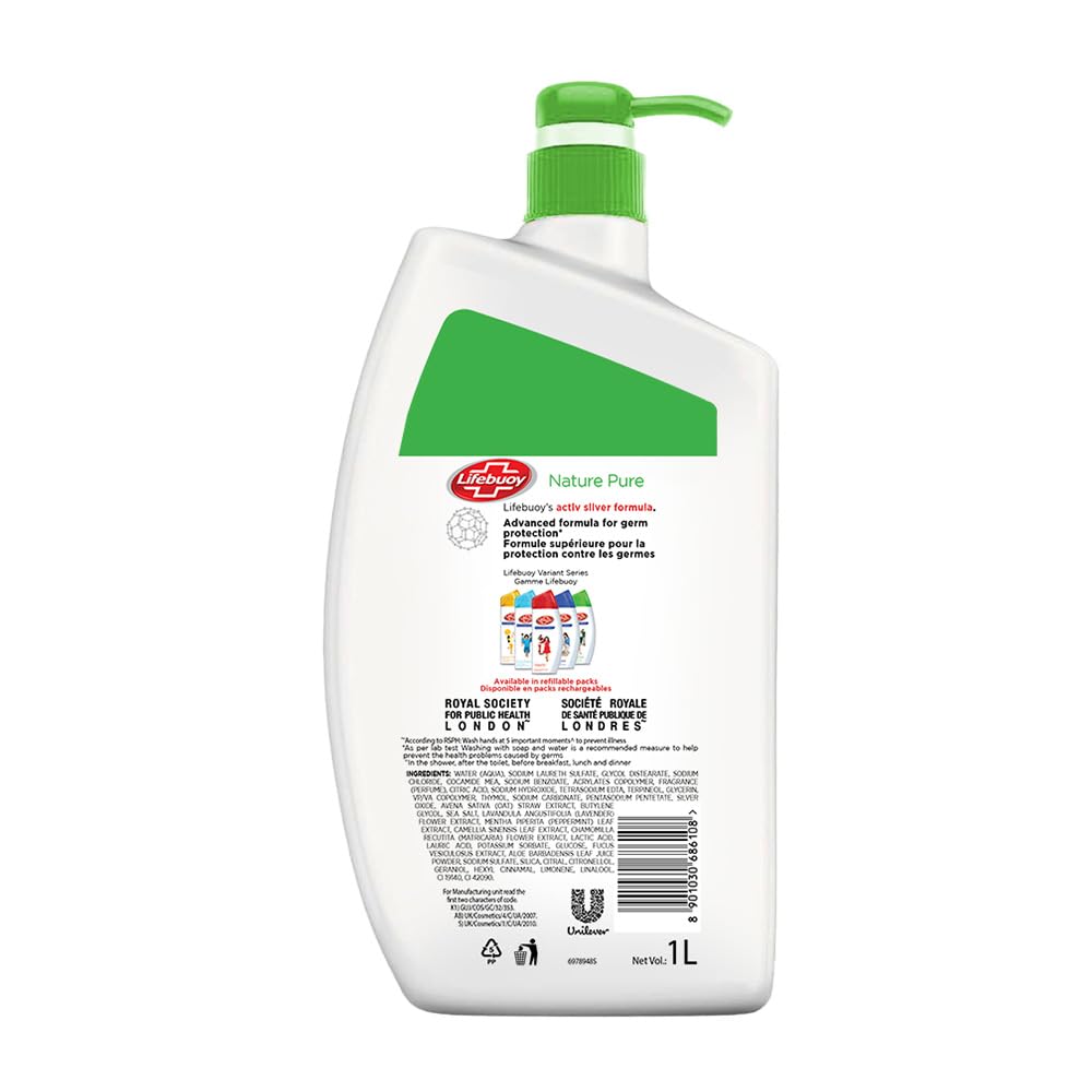 LIFEBUOY Nature Pure Body Wash 1L Natural Clean Freshness And Germ Protection For Daily Shower Care