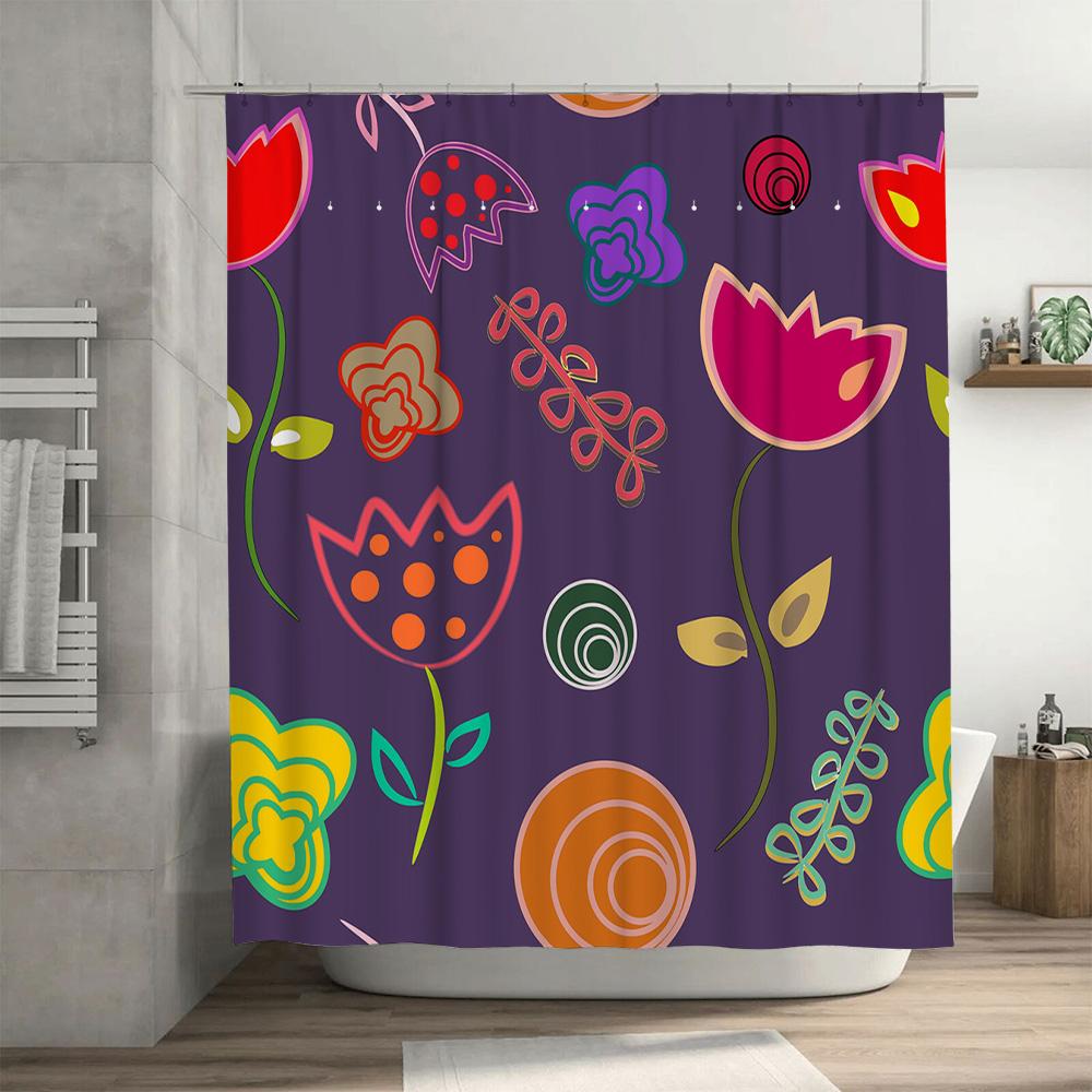 Colorful Shower Curtain Design Purple Floral Decor For Bathroom Modern Home Decoration Waterproof Fabric Customizable Size