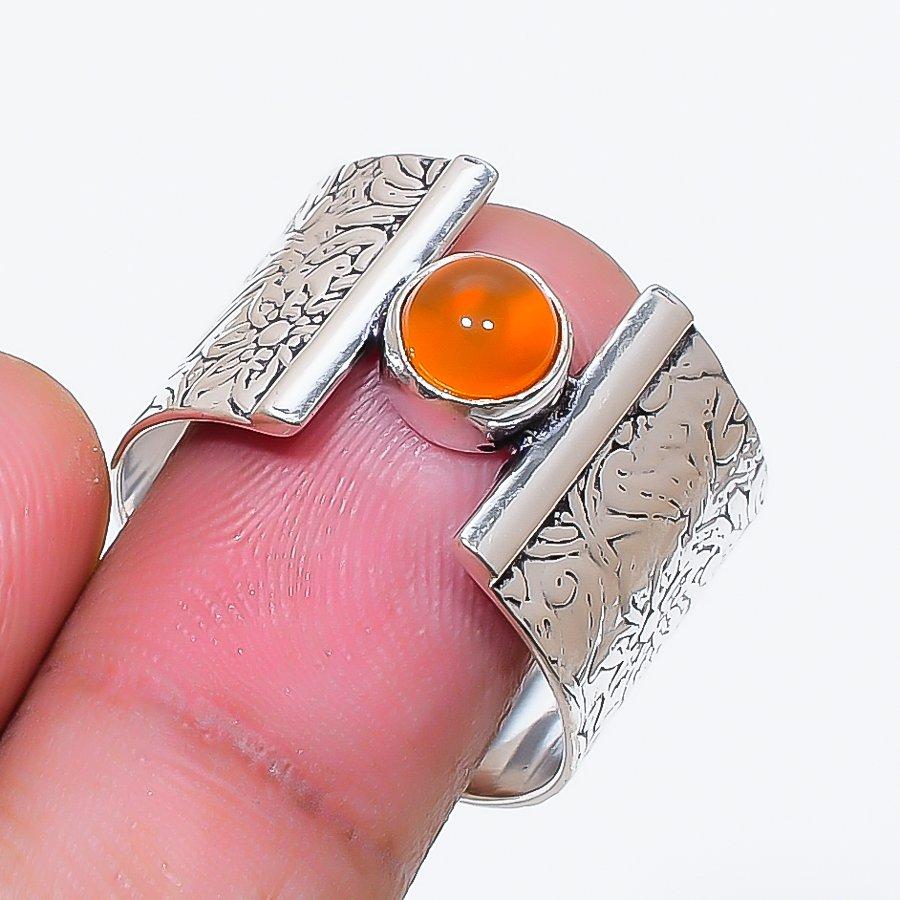 Natural Carnelian Gemstone 925 Sterling Silver Jewelry Ring Size 9.5 AR-18929