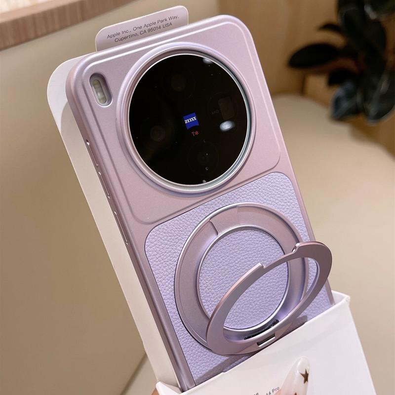Applicable to VIVO X300S mobile phone case, lychee leather pattern 360 rotating magnetic suction bracket X200Ultra anti-drop hard cover
