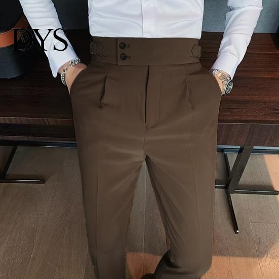 Elegante Formelle Hosen Herren Anzug Business Stil Gerade Beine Schmal Geschnitten Einfarbige Weiche Hohe Taille Vintage Taschen Atmungsaktiv Bürohosen Reißverschluss