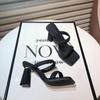 Fashion High-Heeled Shoes Lady Square Heel Luxury Slides Block 2025 Summer Soft Designer Flat Rubber Fabr